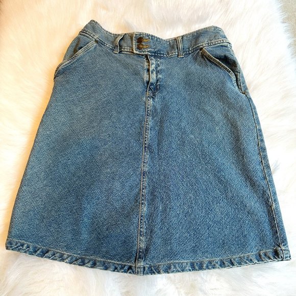 Vintage Skirt Denim Jean 90s Y2K A-Line Academia Crazy Horse Liz Claiborne Sz 8P - Picture 1 of 8